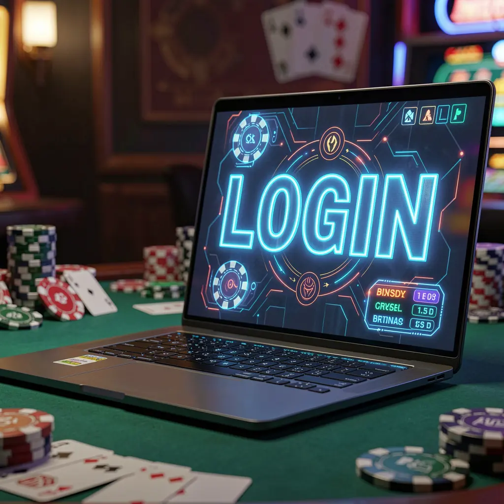 KA789 Login – Secure and smooth access to your gaming account in Indonesia Modern laptop with a glowing login interface surrounded by blurred casino chips highlighting secure access to the KA789 account in Indonesia